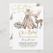 Invitation Boho Teepee rose Floral Baby shower forestier Invi (Devant / Derrière)