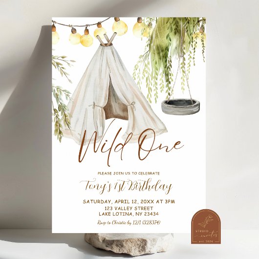Invitation Boho Teepee Wild One Garçon Premier Anniversaire