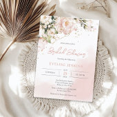 Invitation Boho tendance rose et or fleurs eucalyptus