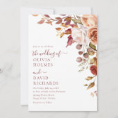 Invitation Boho Teracotta moderne Mariage Floral Orange Brûlé (Devant)