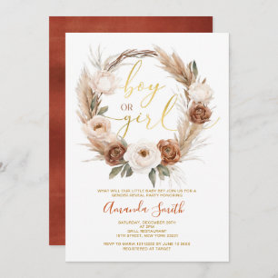 Invitation Boho Terracota Fleurs Garçon ou Fille Révélation d