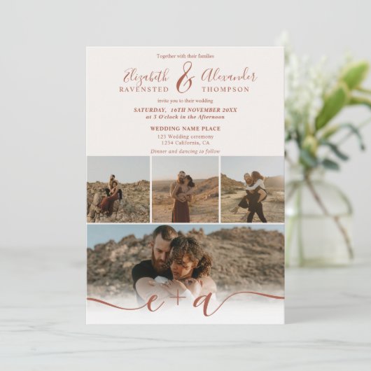 Invitation Boho terracotta 5 Photos script mariage (Debout devant)