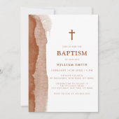 Invitation Boho Terracotta Abstrait Garçon Baptême (Devant)