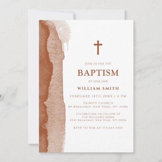 Invitation Boho Terracotta Abstrait Garçon Baptême (Devant)