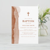 Invitation Boho Terracotta Abstrait Garçon Baptême (Debout devant)