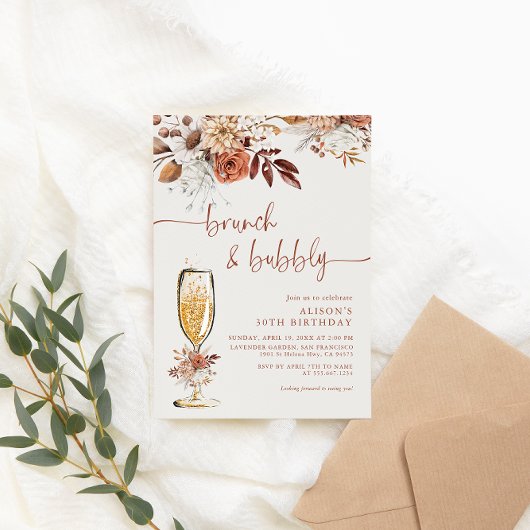 Invitation Boho Terracotta Anniversaire Brunch et Bubbly