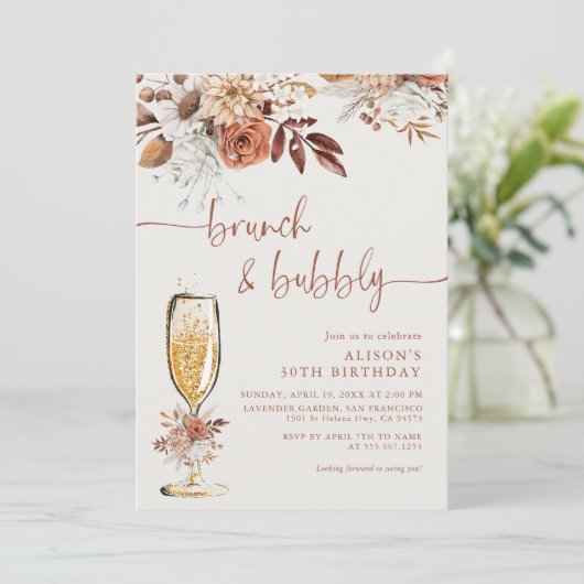 Invitation Boho Terracotta Anniversaire Brunch et Bubbly (Debout devant)