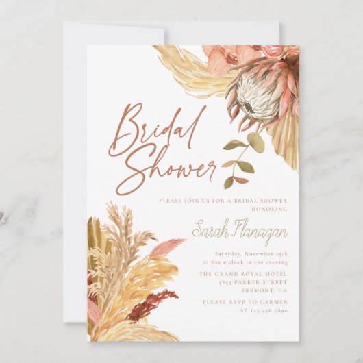 Invitation Boho Terracotta aquarelle Fête des mariées florale (Devant)