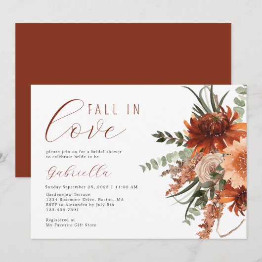 Invitation Boho Terracotta Aquarelle Fête des mariées florale (Devant / Derrière)