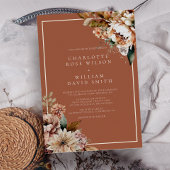 Invitation Boho Terracotta Aquarelle Fleurs Mariage d'automne