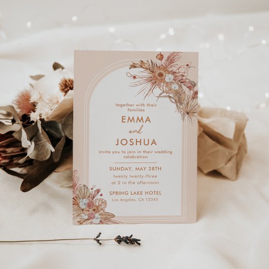 Invitation Boho Terracotta Aquarelle Florale Mariage