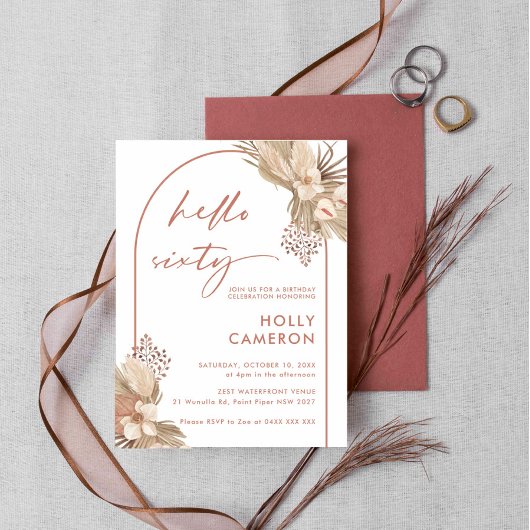 Invitation Boho Terracotta Arch Pampas Herbe 60e anniversaire