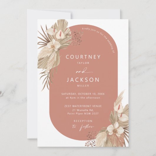 Invitation Boho Terracotta Arch Pampas Mariage (Devant)