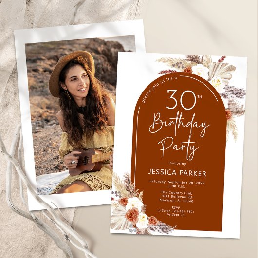 Invitation Boho Terracotta Arch Photo 30e anniversaire