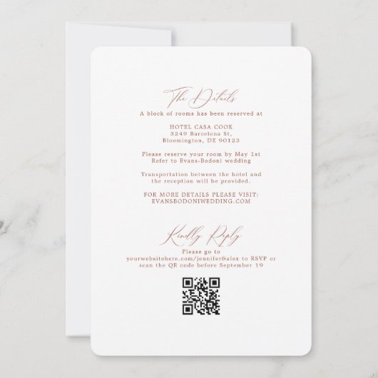 Invitation Boho Terracotta Avec RSVP QR Code Mariage (Dos)