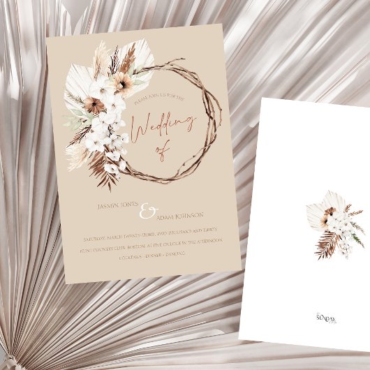 Invitation Boho Terracotta Beige séché Floral Mariage Wreath