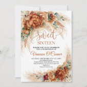 Invitation Boho terracotta bordeaux fleurs eucalyptus rouille (Devant)