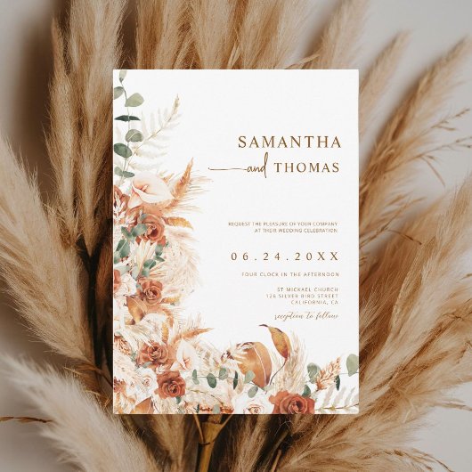 Invitation Boho Terracotta Botanique Pampas Elegance Mariage
