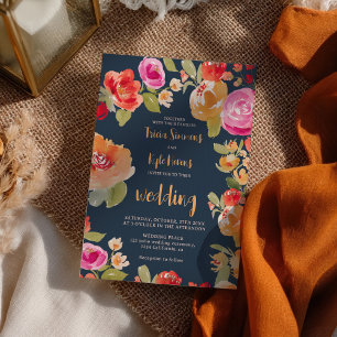 Invitation Boho Terracotta brûlé Orange Floral Mariage