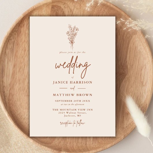 Invitation Boho Terracotta brûlé Orange Rustique Mariage