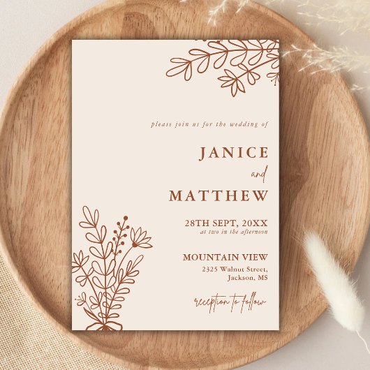 Invitation Boho Terracotta brûlé Orange Rustique Mariage