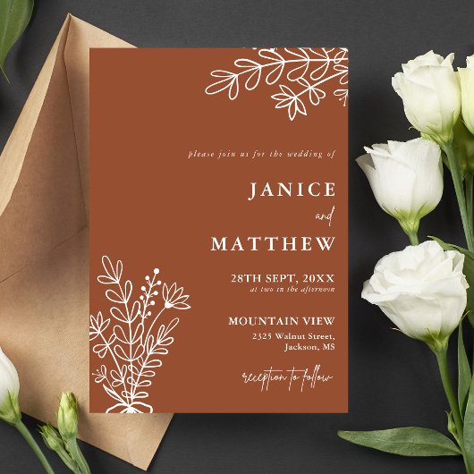 Invitation Boho Terracotta brûlé Orange Rustique Mariage