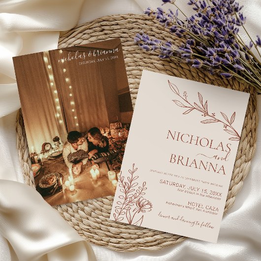 Invitation Boho Terracotta Burnt Orange Minimal Photo Mariage