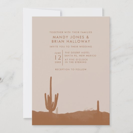 Invitation Boho Terracotta Cactus Mariage du désert (Devant)