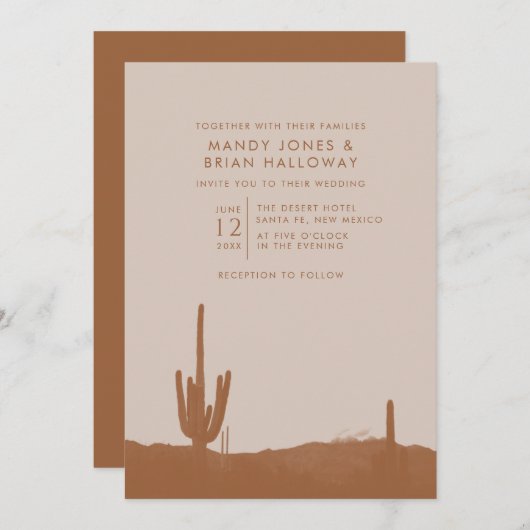 Invitation Boho Terracotta Cactus Mariage du désert (Devant / Derrière)