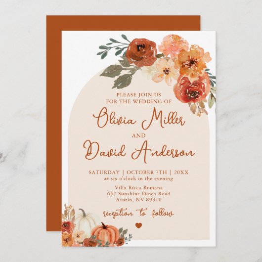 Invitation Boho Terracotta Citrouille Automne Mariage Automne (Devant / Derrière)