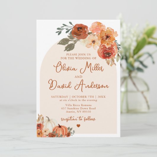Invitation Boho Terracotta Citrouille Automne Mariage Automne (Debout devant)