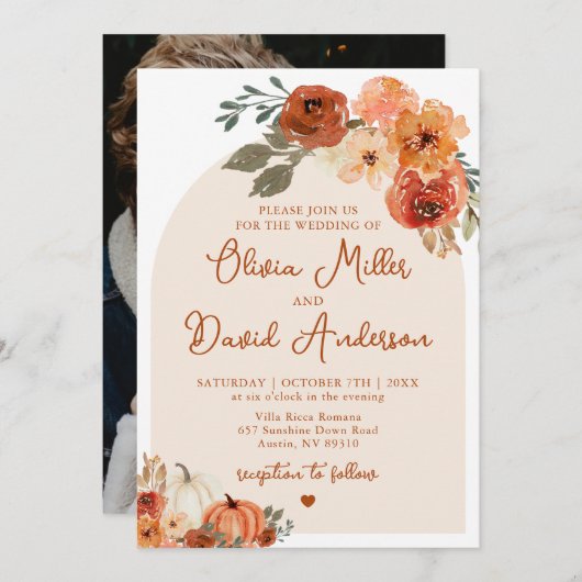 Invitation Boho Terracotta Citrouille Automne Mariage Automne (Devant / Derrière)