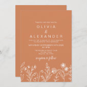 Invitation Boho Terracotta élégant mariage fleur sauvage (Devant / Derrière)