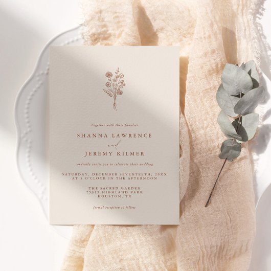 Invitation Boho Terracotta Élégant minimaliste Mariage |