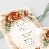 Invitation Boho Terracotta et fleurs bordeaux pampas herbe