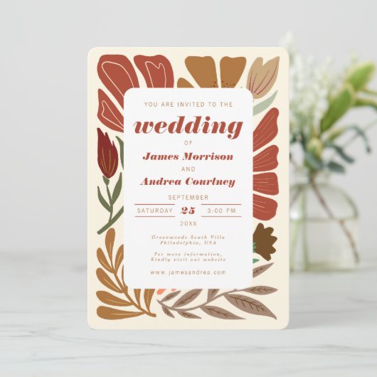 Invitation Boho Terracotta Fall Floral Mariage (Debout devant)