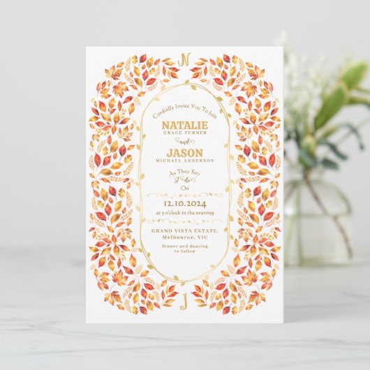 Invitation Boho Terracotta Fall quitte le Mariage rustique (Debout devant)