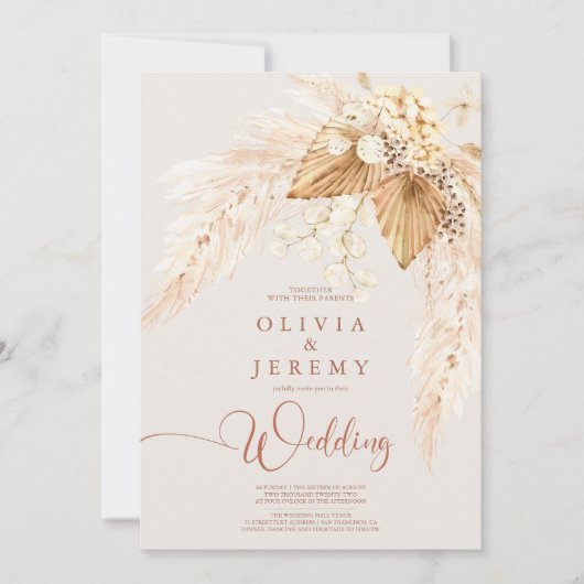 Invitation Boho Terracotta Fleurs séchées et Grass Pampas (Devant)