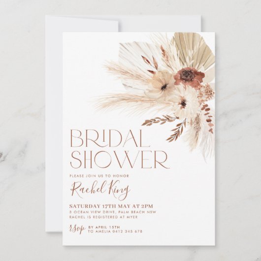 Invitation Boho Terracotta Floral Bridal Douche (Devant)