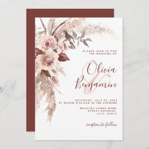 Invitation Boho Terracotta Floral Champagne Neutral Mariage