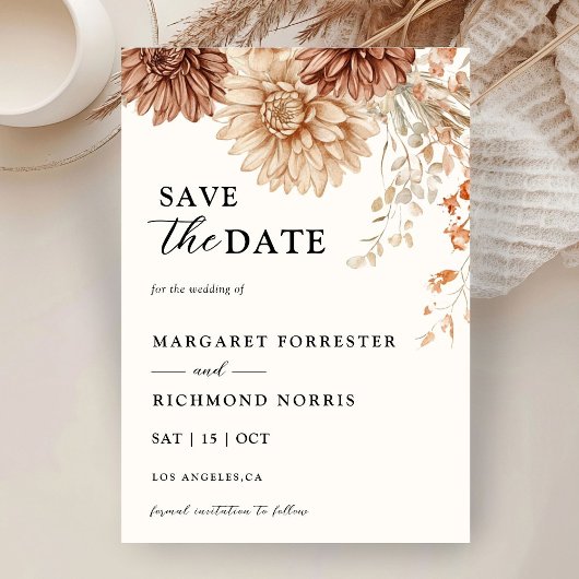 Invitation Boho Terracotta Floral Mariage Enregistrer la date