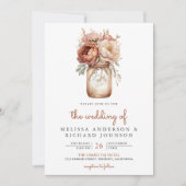 Invitation Boho Terracotta Floral Mason Jar QR Code Mariage (Devant)