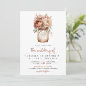 Invitation Boho Terracotta Floral Mason Jar QR Code Mariage (Debout devant)