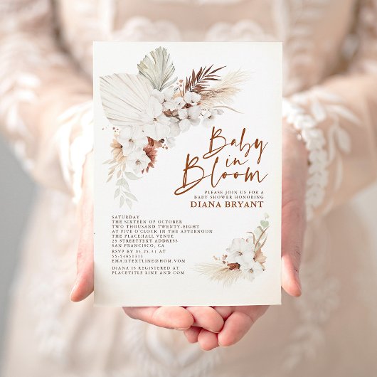 Invitation Boho Terracotta Floral Pampas Baby shower en herbe