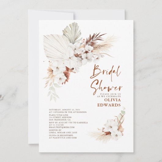 Invitation Boho Terracotta Floral Pampas Fête des mariées en (Devant)