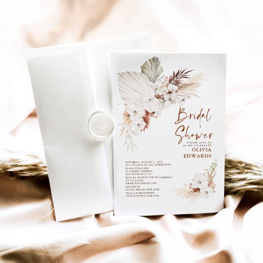 Invitation Boho Terracotta Floral Pampas Fête des mariées en