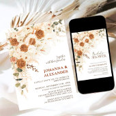 Invitation Boho Terracotta Floral QR Code Fête des mariées