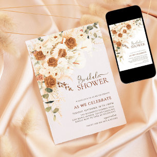 Invitation Boho Terracotta Floral QR Code Fête des mariées