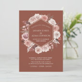 Invitation Boho Terracotta Floral Wreath Mariage (Debout devant)
