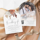 Invitation Boho Terracotta Florals Photo QR Code Mariage